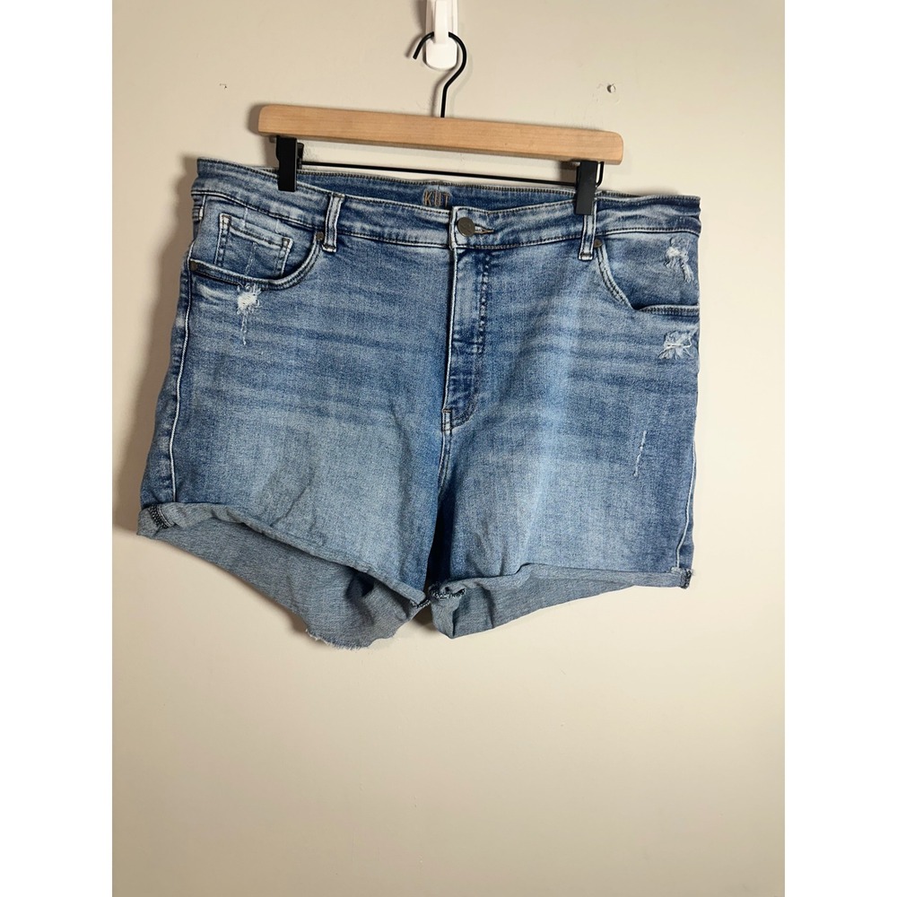 KUT from the Kloth Women 20W High Rise Distressed Denim Shorts Medium Wash Blue